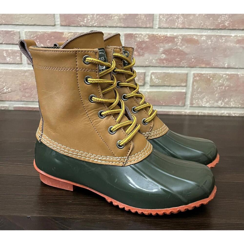 G.H. Bass Women's Duck Rubber Boots Brown OliveLeather Upper 6 M